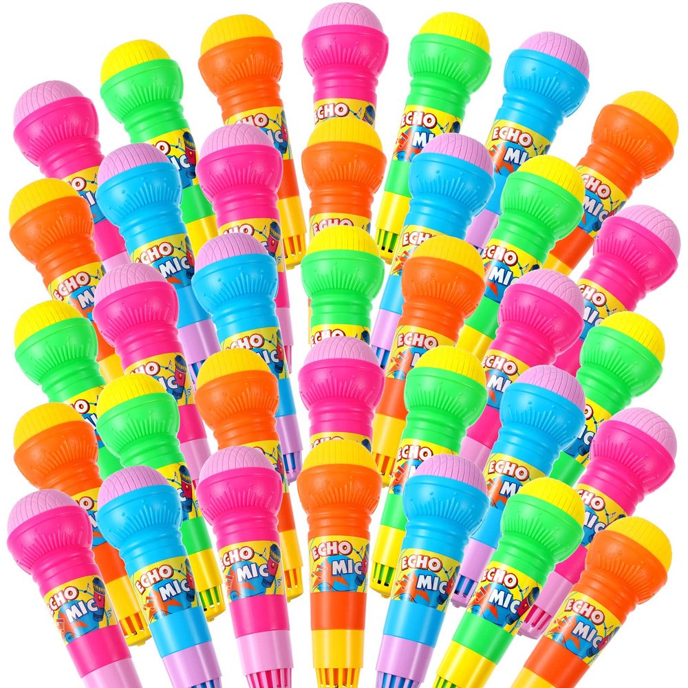 Woanger 30 Pcs Echo Microphone Fun Voice Amplifying Microphone Multicolored Retro Battery Free Speech Therapy Toys Lightweight Echo Mic for Singing Music Birthday BBQ Party Supply, 7.5 x 2.2 Inch