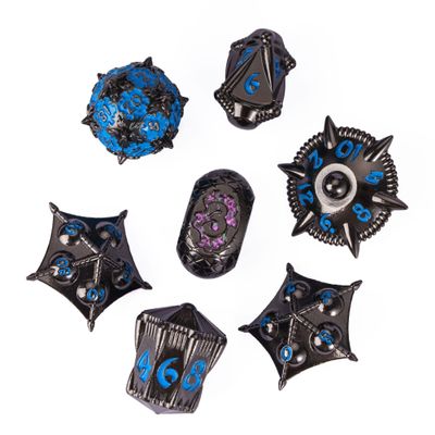 UDIXI Metal DND Dice Set, 7PCS Polyhedral D&D Dice Set Dragon for Role Playing Games and Tabletop Game (Black Blue)