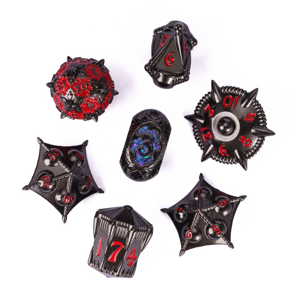 UDIXI Metal DND Dice Set, 7PCS Polyhedral D&D Dice Set Dragon for Role Playing Games and Other Tabletop Game (Black Red)