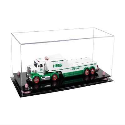Better Display Cases Versatile Clear Acrylic Trucks, Trains and Rockets Display Case - Large Rectangle Box with Clear Case, Pink Risers and Black Base 19.25" x 8.25" x 8" (A103/V47)
