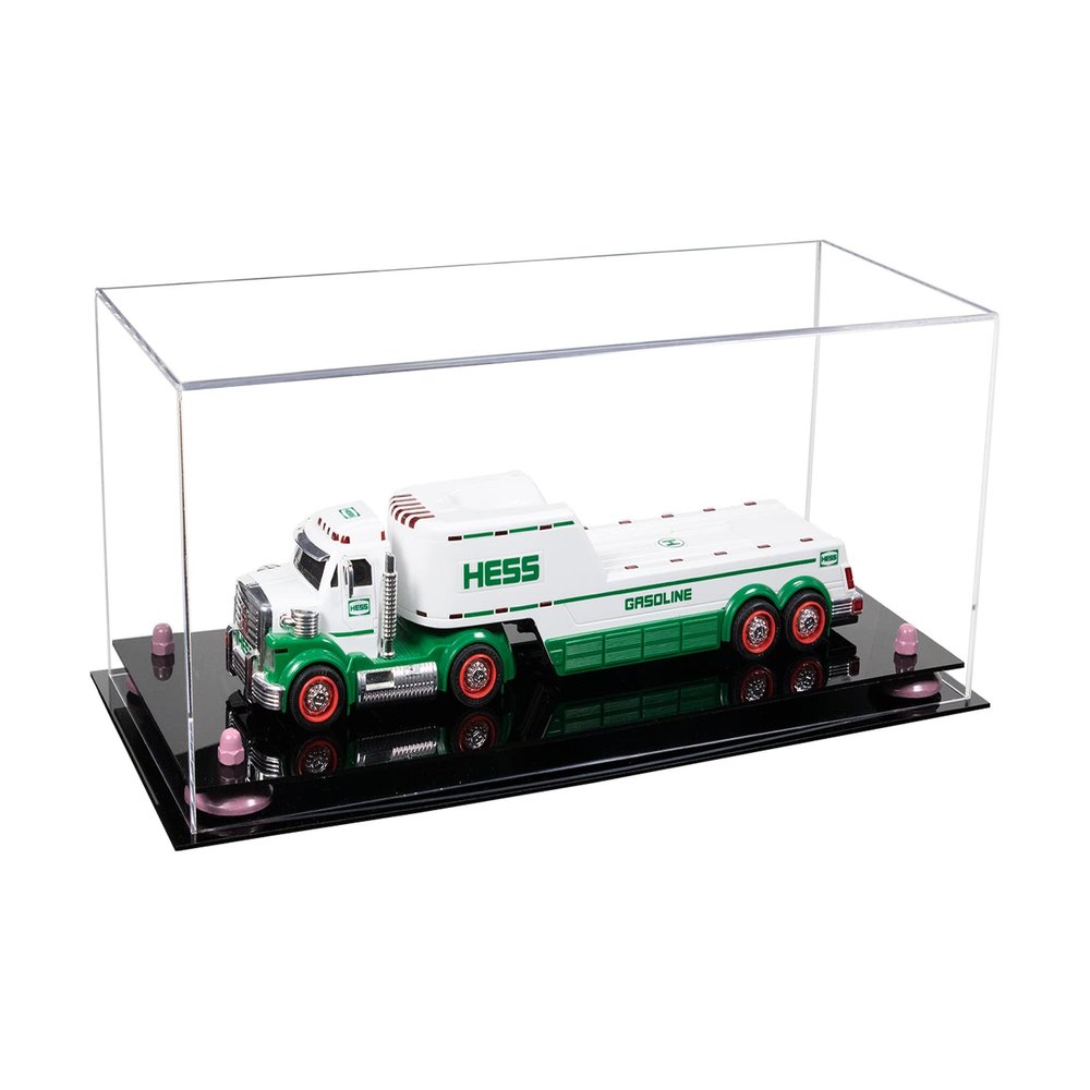 Better Display Cases Versatile Clear Acrylic Trucks, Trains and Rockets Display Case - Large Rectangle Box with Clear Case, Pink Risers and Black Base 19.25" x 8.25" x 8" (A103/V47)