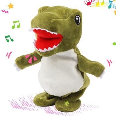 Easfan Talking Dinosaur Toy Repeats What You Say Stuffed Animal Walking Singing Musical Electric Interactive Educational Funny Animated Plush Toy Birthday for Kids Toddlers Green,8