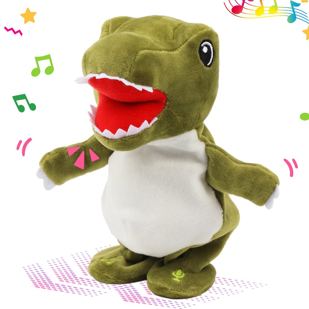 Easfan Talking Dinosaur Toy Repeats What You Say Stuffed Animal Walking Singing Musical Electric Interactive Educational Funny Animated Plush Toy Birthday for Kids Toddlers Green,8