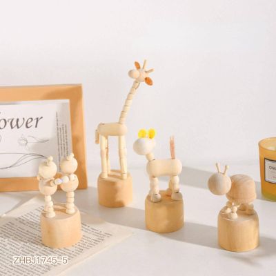 Creative Wooden Mini Small Animal Ornaments Cute Student Puppet Player Home Desktop Small Ornaments