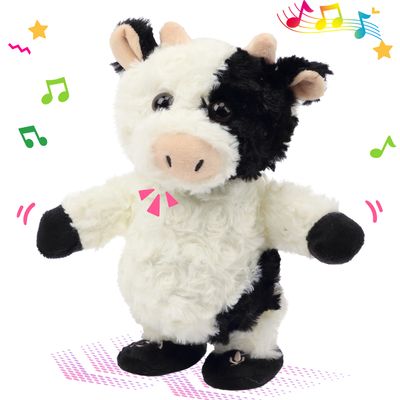 Easfan Walking Cow Repeats What You Say Stuffed Animal Talking Singing Barking Electric Interactive Plush Toy Funny Cattle Birthday for Kids Toddlers,8