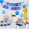 Cheereveal First Birthday Decorations for Boy Dog Theme Party Blue, Puppy Themed 1st Birthday Party Decor, Dog Theme Birthday Party Supplies with Dog 1st High Chair Banner, Hat, Cake Topper view 2