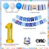 Cheereveal First Birthday Decorations for Boy Dog Theme Party Blue, Puppy Themed 1st Birthday Party Decor, Dog Theme Birthday Party Supplies with Dog 1st High Chair Banner, Hat, Cake Topper view 4