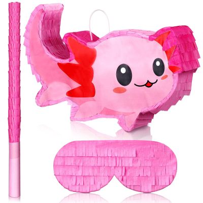 Sratte Pink Axolotl Piata Cute Axolotl Party Supplies Piata with Blindfold and Bat Party Decorations for Birthday Fiesta Supplies, 14.96 x 9.45 x 2.95 inch