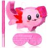 Sratte Pink Axolotl Piata Cute Axolotl Party Supplies Piata with Blindfold and Bat Party Decorations for Birthday Fiesta Supplies, 14.96 x 9.45 x 2.95 inch view 1