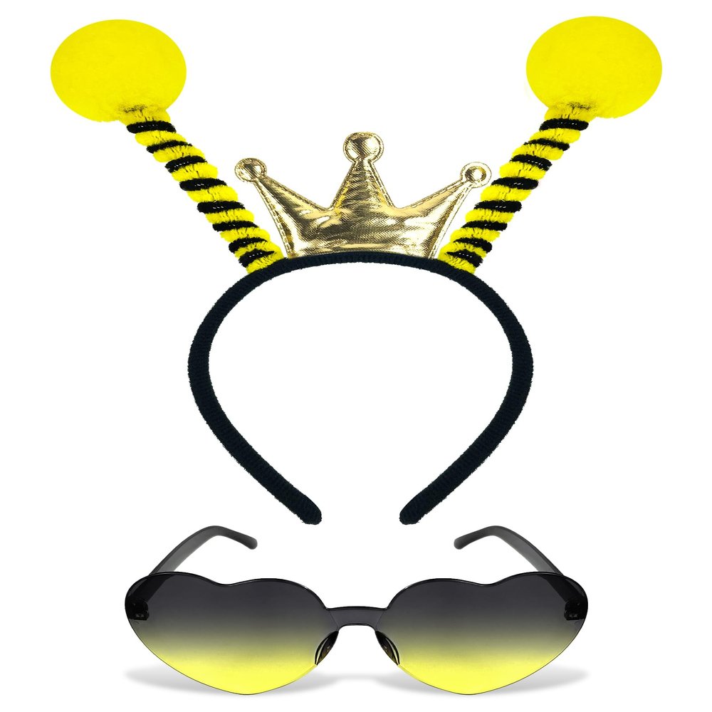 Dolkoic Bee Bopper Antenna Headband Bee Tentacle Hair Bands and Sunglasses for Halloween Birthday Themed Party Costume Cosplay Party Favors