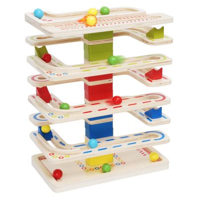 Wooden Marbles Run Ball Drop Toys 8-Tier Rolling Tower Toys with 16 Balls Ramp Whirling Game Ball Tower Educational Learning Toys for Gifts 3 4 5 6 7 8 Years Toddler Boys Girls