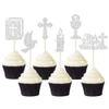 Gyufise 24Pcs First Holy Communion Cupcake Toppers Glitter Dove Cross God Bless and Baptism Cupcake Picks First Communion Theme Baby Shower Birthday Party Cake Decorations Supplies Silver view 1