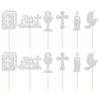 Gyufise 24Pcs First Holy Communion Cupcake Toppers Glitter Dove Cross God Bless and Baptism Cupcake Picks First Communion Theme Baby Shower Birthday Party Cake Decorations Supplies Silver view 3