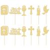 Gyufise 24Pcs First Holy Communion Cupcake Toppers Glitter Dove Cross God Bless Cupcake Picks Christian Baby Baptism Theme Cake Decorations for Baby Shower Birthday Party Supplies Gold view 3