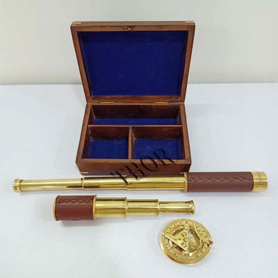Marine Master Box with Brass Compass 2.5" Telescope 14", Marine Beautiful Brass Master Box & Telescope 6" Nautical Wooden Box