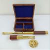 Marine Master Box with Brass Compass 2.5" Telescope 14", Marine Beautiful Brass Master Box & Telescope 6" Nautical Wooden Box view 1