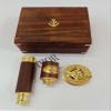 Marine Master Box with Brass Compass 2.5" Telescope 14", Marine Beautiful Brass Master Box & Telescope 6" Nautical Wooden Box view 2