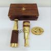 Marine Master Box with Brass Compass 2.5" Telescope 14", Marine Beautiful Brass Master Box & Telescope 6" Nautical Wooden Box view 3