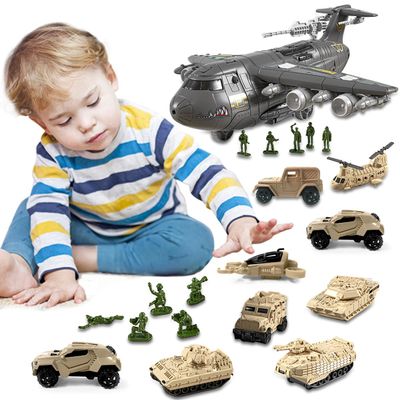 chengjiaing Airplane Toys Set, Transport Cargo Airplane and 8 Army Vehicals, Army Men Trucks Airplanes Helicopter Birthday Gift for Kids Toddlers Boys 3 4 5 6 Years Old