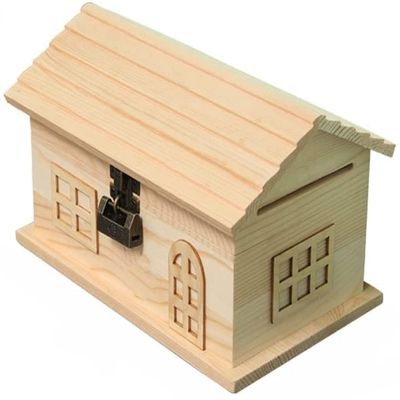 Bsetain Piggy Bank Children's Toy Money Box Wooden Coin Bank Small House Money Bank with Lock with Paintbrush Fun Unfinished Handmade Creative Gifts Great Gift