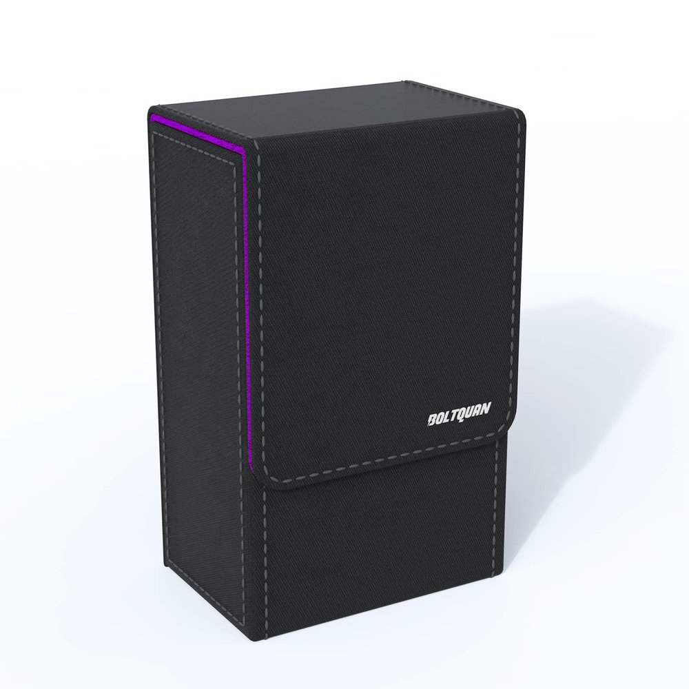 Boltquan Black Tarot Card Holder with Purple Interior; Fold Top Box Case Magnetic Lid Closure; Fits Rider Waite Deck; Measures Standard Size 5.39 x 3.38 2 In (137*86*51mm) (Purple) (TRC01)