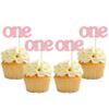 24Pcs One Cupcake Toppers Glitter Baby First Birthday Party Cupcake Food Picks Decorations for Baby Shower Boys Girls Kids 1st Birthday Party Cake Decorations Supplies Pink view 1