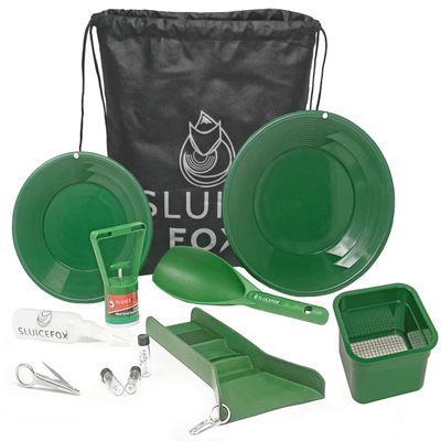 Compact Gold Prospecting Kit with 12" Pocket Sluice Box  Includes Miners Moss, Gold Trap Mat, Classifier Pan, Vials, and Tote Backpack TPR