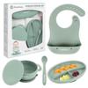 Silicone Baby Feeding Set  Led Weaning Supplies with Suction Plate, Waterproof Bowl with Lid, Bib & Spoon  Baby Feeding Essentials for 6-12 Months, Plates and Utensils Set (Sage) view 1