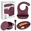 Silicone Baby Feeding Set  Led Weaning Supplies with Suction Plate, Waterproof Bowl with Lid, Bib & Spoon  Baby Feeding Essentials for 6-12 Months, Plates and Utensils Set (Cranberry) view 1