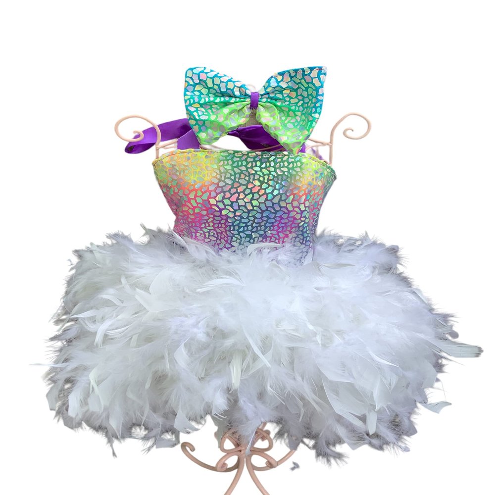 90'S baby neon cheetah feather tutu dress (12 months)