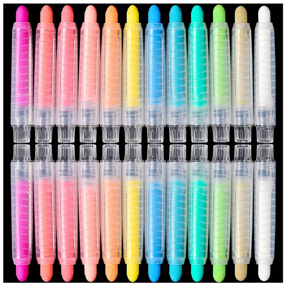 ZHBDMGK Sidewalk Chalk Set with Holder for Kids, 24Pcs Dust-free Washable Toddler Chalk in 12 Colors for Blackboard Drawing Writing Toys Gift Party Favors