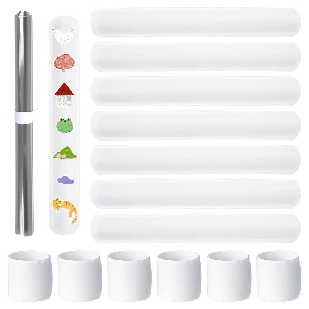 Huquary 100 Pieces Slap Bracelets White Blank DIY Slap Bands Snap Bracelets Wristband Bulk for Birthday DIY Play Activity Painting Craft Projects, Vinyl Wrapping