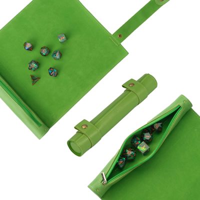 Cusdie 2 in 1 Dice Rolling Mat & Zippered Dice Holder DIce Tray- Compatible with DND Polyhedral Dice (Green)