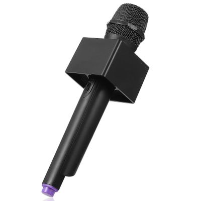 NUOBESTY Pretend Microphone with Stand Fake Microphone Prop with Square Cube Interview Mic Plastic for Karaoke Fun Stage Mic Stand Music