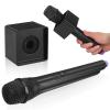 NUOBESTY Pretend Microphone with Stand Fake Microphone Prop with Square Cube Interview Mic Plastic for Karaoke Fun Stage Mic Stand Music view 3