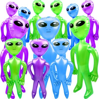 Cotiny 12 Pieces 67 Inch 35 Inch Jumbo Inflatable Alien Giant Inflate Alien Blow up Toys for Birthday Party Favors Alien Theme Halloween Party Decorations, 3 Colors
