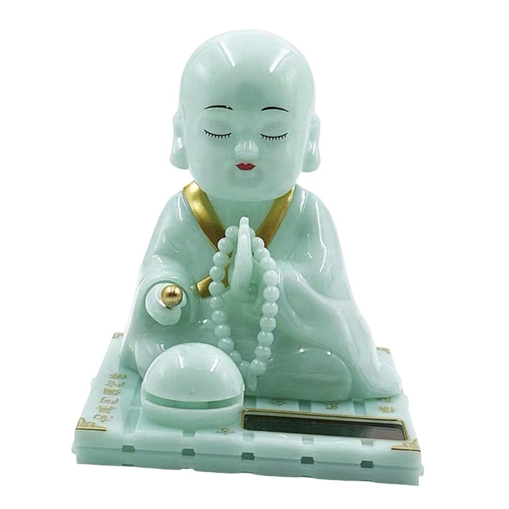 Baoblaze Little Monk Figurine Solar Powered Car Toy Dashboard Decoration Buddha Monks Statue Bobble Head Toy for Home Desk Decor Kids Toys Gifts, Green, L