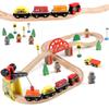 Qilay Wooden Train Set for Toddler - 39 Pcs Wood Train Tracks with Crane, Bridge & 5 Wooden Trains - Train Toys for 3,4,5 Year Old Boys & Girls - Fit All Major Bands Tracks Set view 1