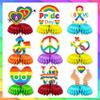 9PCS Pride Honeycomb Table Centerpiece Pride Day Decorations Rainbow Honeycomb Centerpiece LGBT Love is Love 3D Table Toppers Centerpiece Signs for Pride Month Party Supplies view 1