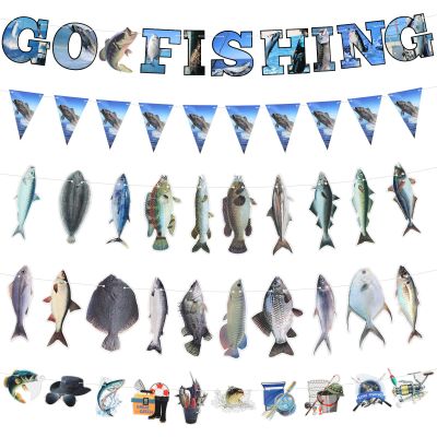 Qeeenar 5 Pcs Gone Fishing Banner Gone Fishing Party Supplies Fishing Birthday Party Decoration Gone Fishing String Hanging Party Decoration for Fisherman's Party Retirement Summer Supplies