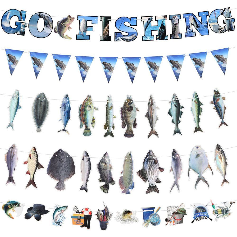 Qeeenar 5 Pcs Gone Fishing Banner Gone Fishing Party Supplies Fishing Birthday Party Decoration Gone Fishing String Hanging Party Decoration for Fisherman's Party Retirement Summer Supplies