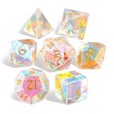 LUCKY-M Polyhedral Prism Glass DND Dice, Dungeons and Dragons Dice Set Unique 7PCS Gemstone Dice D4 D6 D8 D10 D00 D12 D20, RPG D&D Accessories Dice Gift