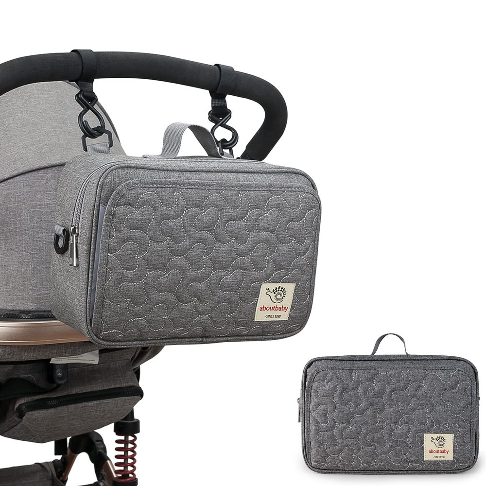 Baby Small Diaper Tote Bag Stroller Storage Bag Diaper Organizer Caddy Mommy Bag for Outdoor (Grey)