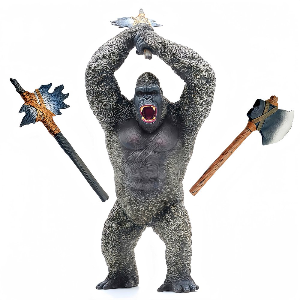 Gemini&Genius Rampage Toys Gorilla with 2Pcs Replaceable Weapons Battle Axe, Hand-Painted, Animal Collectible, Details Unique Model.