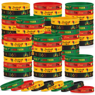Wettarn 100 Pcs Juneteenth Day Silicone Wristband Black Freedom Day Rubber Bracelets Juneteenth Decorations Patriotic Bracelets Bulk for African Afro American Independence Day Party Favors, 4 Styles