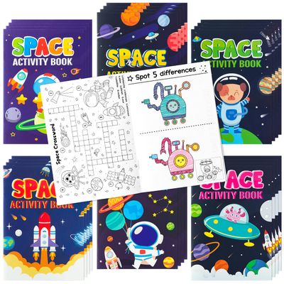 24Pcs Space Activity Books for Kids Space Theme Mini Games Coloring Book Set Bulk Mazes Word Search Word Scramble Games for Birthday Party Goodie Bags Stuffers 100 Days of School Favors Supplies