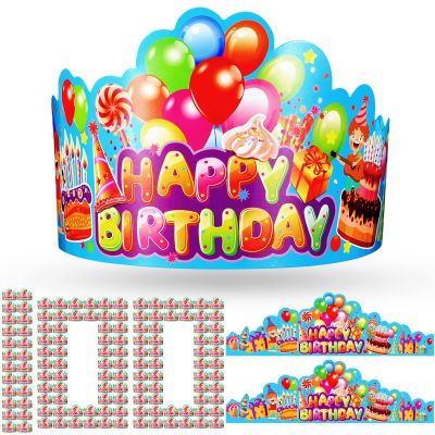 Meooeck 100 Pcs Birthday Crowns for Adults Adjustable Colorful Happy Paper Birthday Hats Bulk Gifts Party Supplies Favors