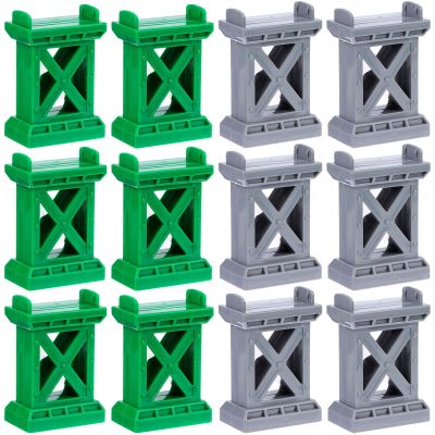 Ioffersuper 12 Pcs Train Bridge Pier Track Railway Accessories Multi Level Support Risers High Level Blocks Compatible All Major Brands, Grey+Green