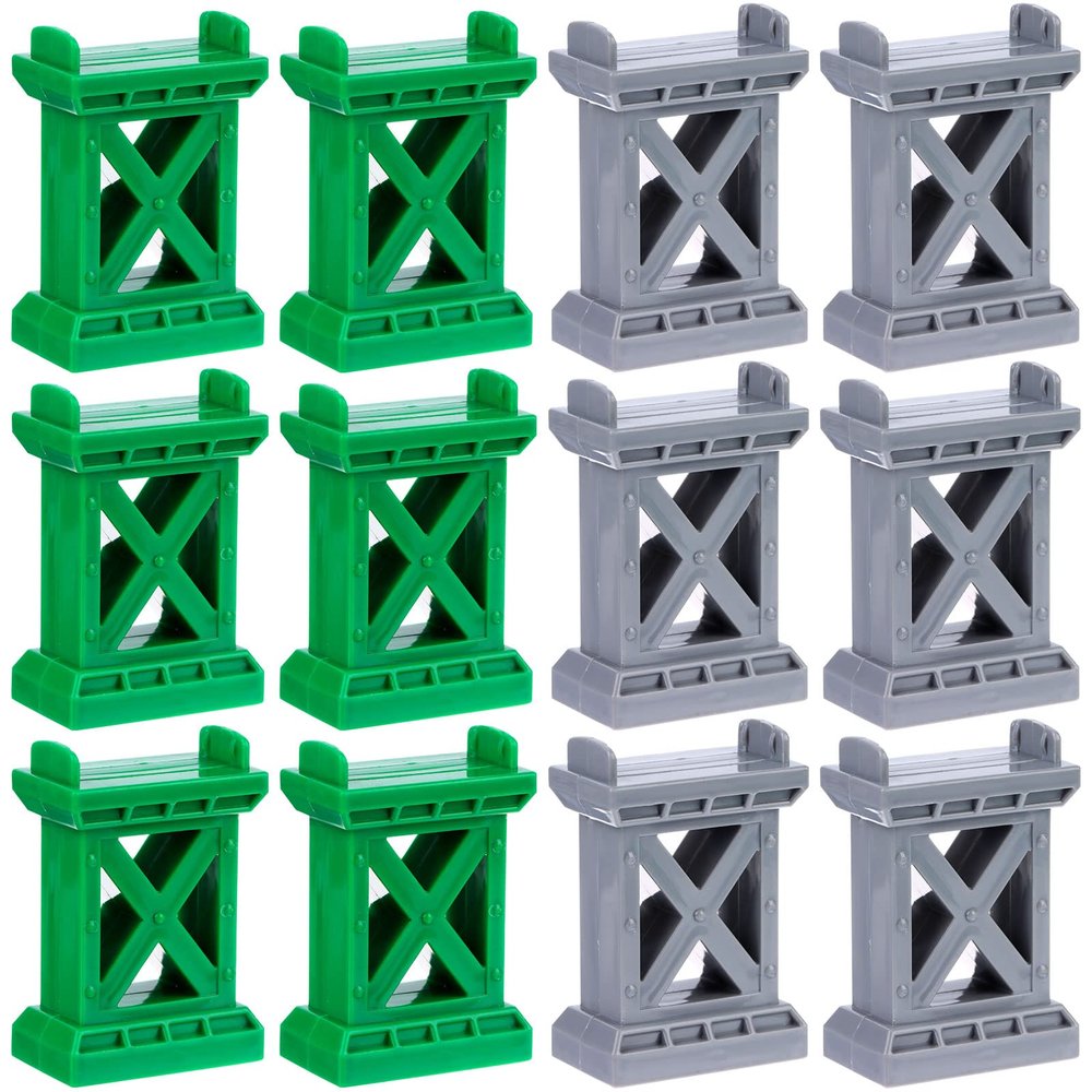 Ioffersuper 12 Pcs Train Bridge Pier Track Railway Accessories Multi Level Support Risers High Level Blocks Compatible All Major Brands, Grey+Green