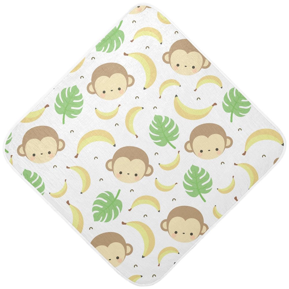 Ceiurey Cute Monkey Baby Boys Girls Bath Towel Banana Palm Leaves Hooded Towels Newborn Toddlers Organic Cotton Washcloths Shower Beach Towel 35 x 35 Inch